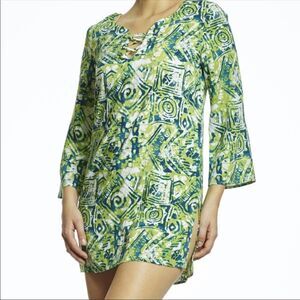Batik Lace Up Tunic Swim Coverup Green Blue Margaritaville M Medium